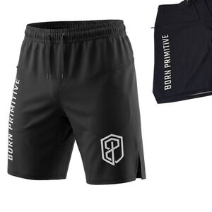 Born Primitive Training Shorts Men 35/36 Black CrossFit Gym Athletic Logo Flag